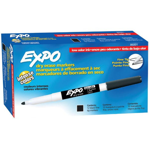 86001 - EXPO 86001 - Dry Erase Markers w/ Fine Point Tips 12-Pack. Black Bright Vivid Non-toxic Ink.