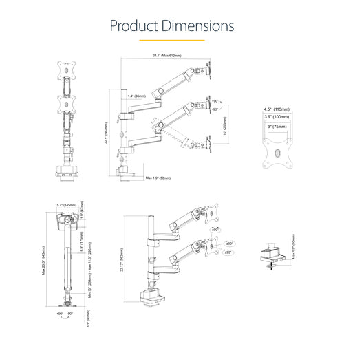 STARTECH.COM DESK MOUNT DUAL MONITOR ARM - FULL MOTION MONITOR MOUNT, 5 YR