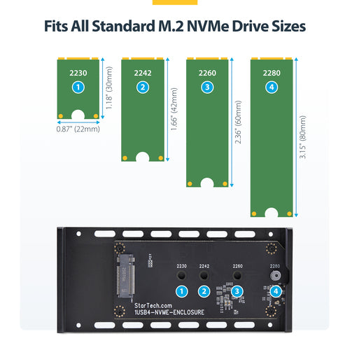 STARTECH.COM USB4 M.2 NVME ENCLOSURE, 40GBPS EXTERNAL USB-C SSD ENCLOSURE, 2 YR