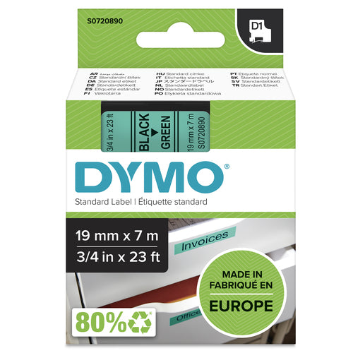 S0720890 - Dymo Blk on Grn 19mmx7m Tape