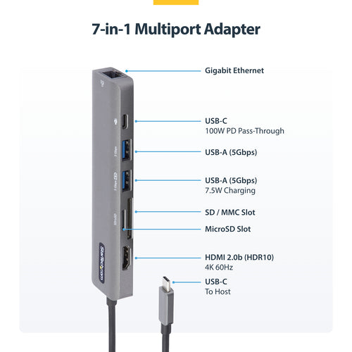 StarTech.com DKT30CHSDPD1 - USB C Multiport Adapter 4K 60Hz HDMI/GbE