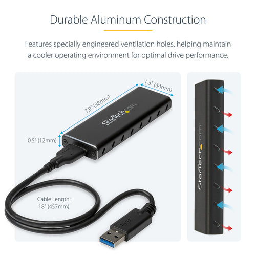 SM2NGFFMBU33 - STARTECH.COM M.2 SSD ENCLOSURE FOR M.2 SATA SSD - USB 3.0 5GBPS - ALUMINUM 2 YR