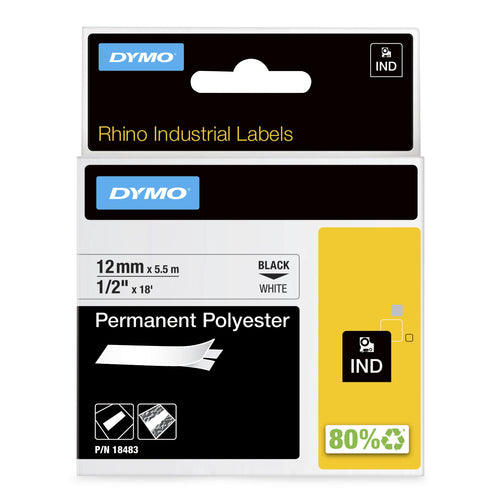 18483 - DymoRhino Blk on Wht 12mm Tape