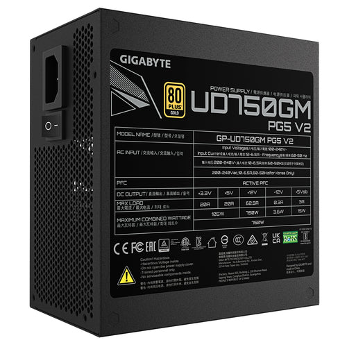 GP-UD750GM PG5 V2 - Gigabyte GP-UD750GM 750W ATX Gold Full Modular PSU 5yr wty