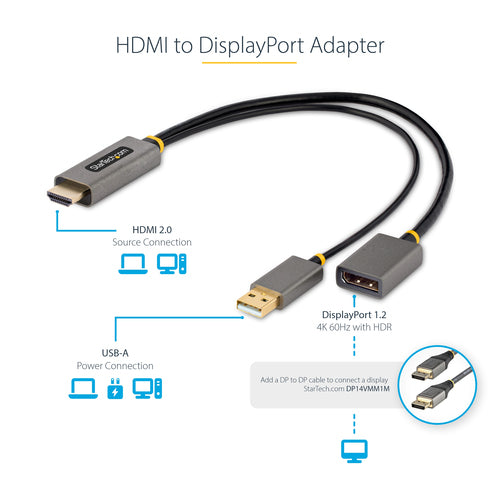 STARTECH.COM 1FT HDMI TO DISPLAYPORT ADAPTER, 4K 60HZ HDR HDMI DP CONVERTER 3 YR