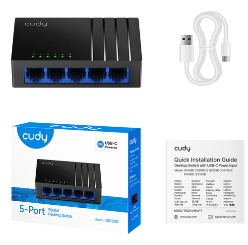 CUDY GS105D - 5-Port Gigabit Unmanaged Desktop Switch in Plastic Case 5x 10/100/1000M RJ45 Ports