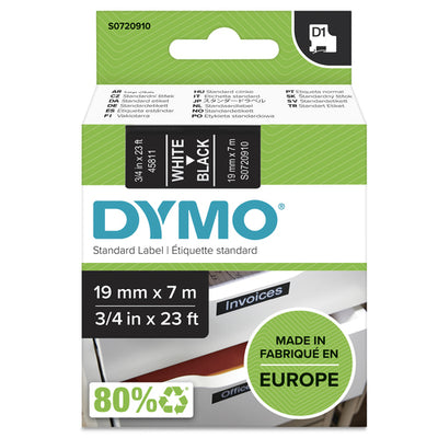 S0720910 - Dymo Wht on Blk 19mmx7m Tape