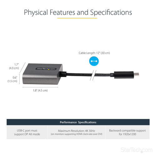StarTech.com CDP2DVIEC - USB C to DVI Adapter - 12in Cable