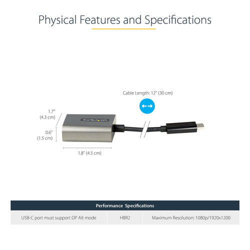 StarTech.com CDP2VGAEC - USB C to VGA Adapter 1080p - 12in Cable