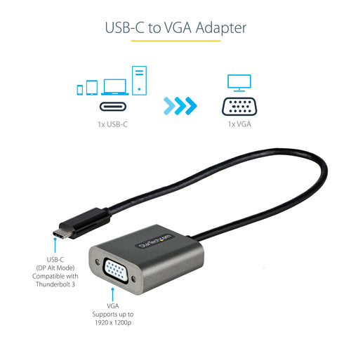 StarTech.com CDP2VGAEC - USB C to VGA Adapter 1080p - 12in Cable