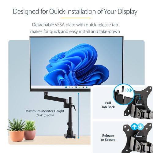 STARTECH.COM DESK MOUNT MONITOR ARM W/ USB - POLE MOUNT FULL MOTION - 8KG 2 YR