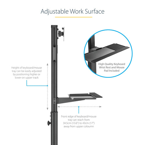StarTech.com WKSTNCART - Mobile Workstation Cart w Monitor Mount