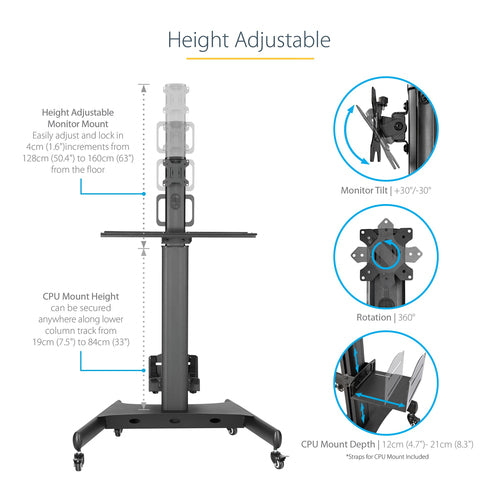 StarTech.com WKSTNCART - Mobile Workstation Cart w Monitor Mount