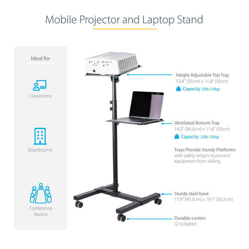 STARTECH.COM MOBILE PROJECTOR AND LAPTOP STAND/CART W/LOCKABLE WHEELS, 5 YR