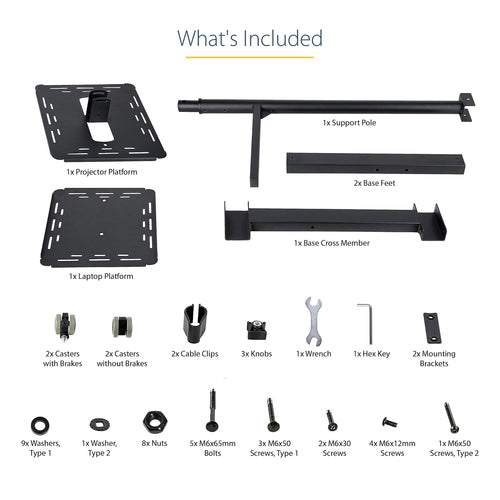 STARTECH.COM MOBILE PROJECTOR AND LAPTOP STAND/CART W/LOCKABLE WHEELS, 5 YR