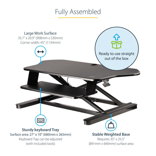StarTech.com ARMSTSCORNR - Corner Sit Stand Desk Converter 35x21in