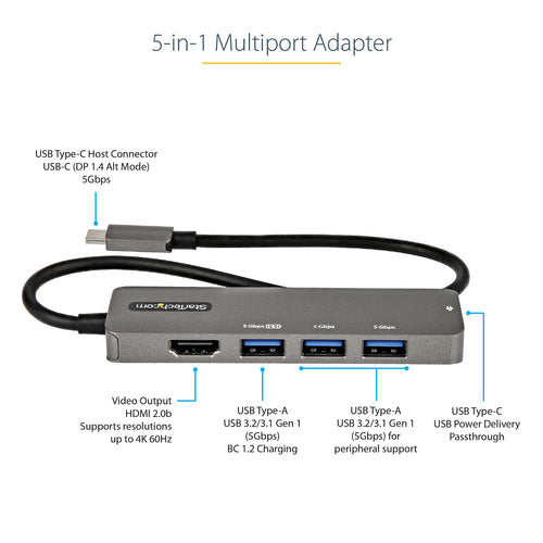 StarTech.com DKT30CHPD3 - USB C Multiport Adapter 4K 60Hz HDMI/PD