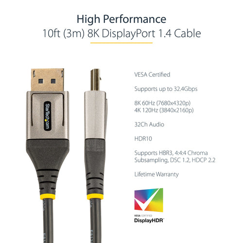 StarTech.com DP14VMM3M - 10ft Certified DisplayPort 1.4 Cable 8K