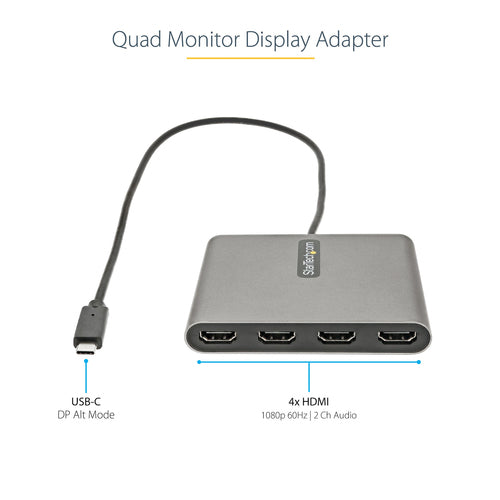 StarTech.com USBC2HD4 - USB C to 4 HDMI Adapter - External Card