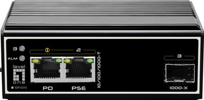 LevelOne IGP-0310 - 3-Port Industrial Gigabit POE Switch 802.3at PoE+ in and out 1x SFP