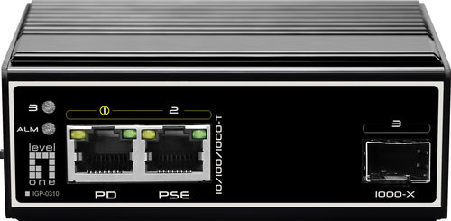 LevelOne IGP-0310 - 3-Port Industrial Gigabit POE Switch 802.3at PoE+ in and out 1x SFP