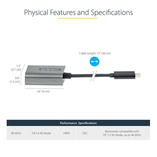 StarTech.com CDP2DPEC - USB C to DisplayPort Adapter 8K/4K 60Hz