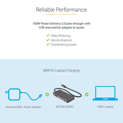 StarTech.com DKT30CHSDPD - USB C Multiport Adapter - 4K HDMI/PD/USB
