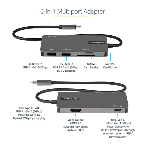 StarTech.com DKT30CHSDPD - USB C Multiport Adapter - 4K HDMI/PD/USB