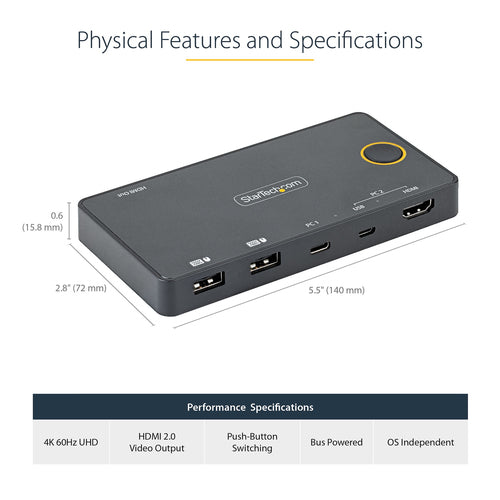 StarTech.com SV221HUC4K - 2 Port USB-A/HDMI / USB-C KVM KVM Switch
