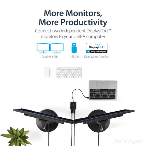 StarTech.com USB32DP24K60 - Adapter USB to Dual DisplayPort 4K 60Hz