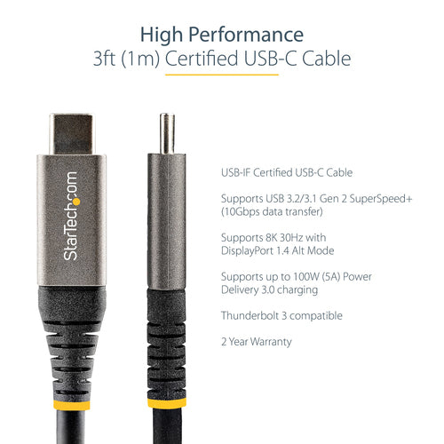 StarTech.com USB31CCV1M - 3ft USB C Cable 10Gbps USB-IF Certified