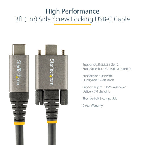 StarTech.com USB31CCSLKV1M - 1m Side Screw Locking USB C Cable 10Gbps