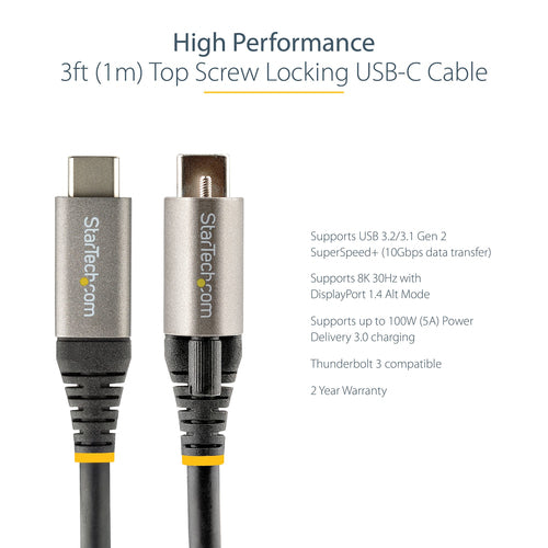 StarTech.com USB31CCTLKV1M - 3ft Top Screw Locking USB C Cable 10Gbps