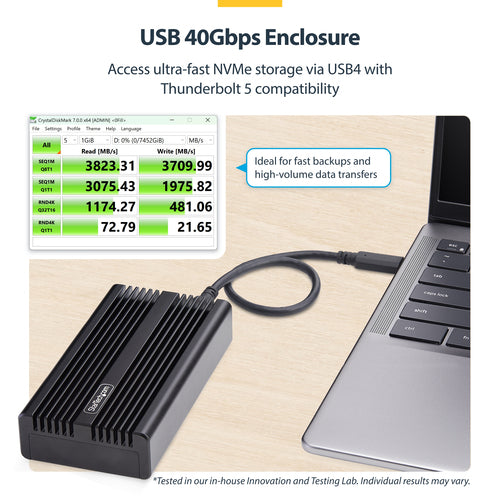 STARTECH.COM USB4 M.2 NVME ENCLOSURE, 40GBPS EXTERNAL USB-C SSD ENCLOSURE, 2 YR