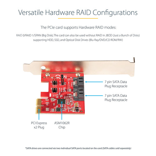 STARTECH.COM SATA PCIE CARD, 2 PORTS, SATA RAID, 6GBPS, PCI EXPRESS SATA, LTW