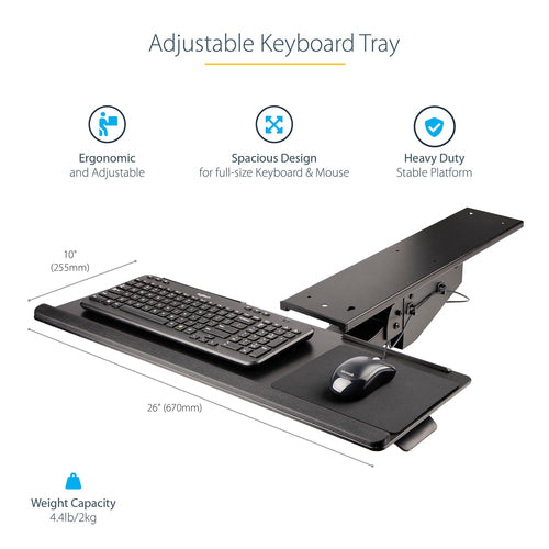 StarTech.com KBTRAYADJ2 - Under Desk Keyboard Tray - Adjustable