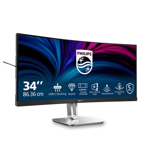 34B2U5600C/75 - PHILIPS 34B2U5600C/75 34" 21:9 CURVE WQHD, HDMI,DP,USB-C,RJ45,SPKR,H/ADJ,4YR