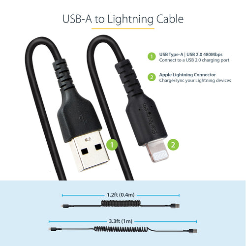 StarTech.com RUSB2ALT1MBC - USB to Lightning Cable - 1m (3.3ft) Coil