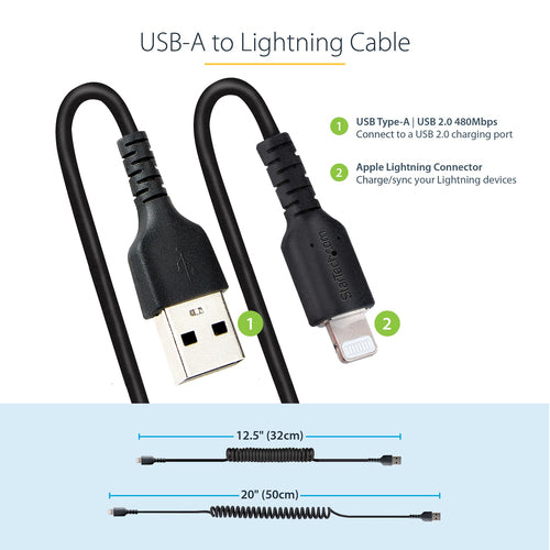 StarTech.com RUSB2ALT50CMBC - USB to Lightning Cable - 50cm (20in) Coi