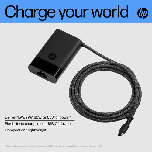 HP Power Adapter AC 65W USB-C Output - C6 3-Pin AC Input - Slim Travel
