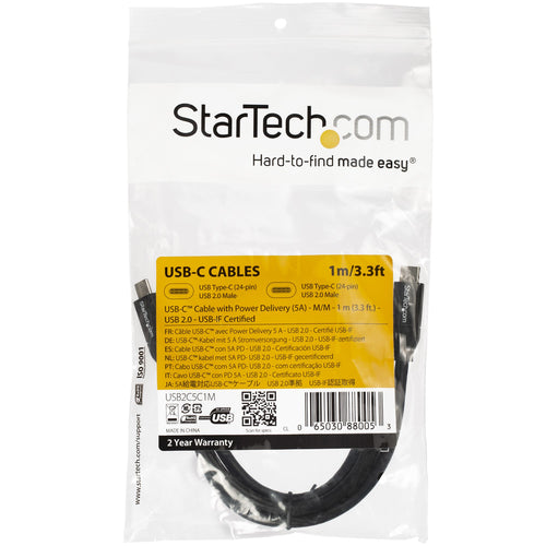 StarTech.com USB2C5C1M - Cable USB-C w/ 5A PD - USB 2.0 - 1m 3ft