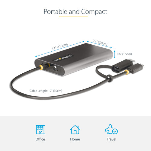 STARTECH.COM USB-A / USB-C TO DUAL-HDMI ADAPTER/CONVERTER, 4K 60HZ, 100W PD 3 YR