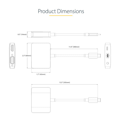 STARTECH.COM USB C VIDEO ADAPTER, USB C TO HDMI (4K60HZ, HDR)/VGA, AUDIO/PD 3 YR