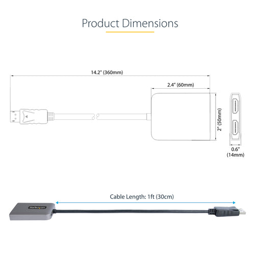 StarTech.com MST14DP122HD - DP to Dual HDMI MST HUB 4K 60Hz DP 1.4