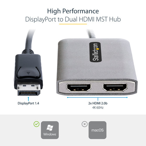StarTech.com MST14DP122HD - DP to Dual HDMI MST HUB 4K 60Hz DP 1.4