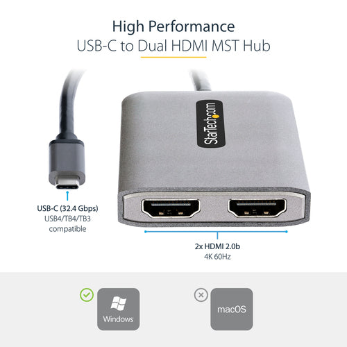 StarTech.com MST14CD122HD - USB-C to Dual HDMI MST HUB 4K 60Hz
