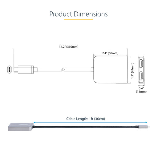 StarTech.com MST14CD122HD - USB-C to Dual HDMI MST HUB 4K 60Hz