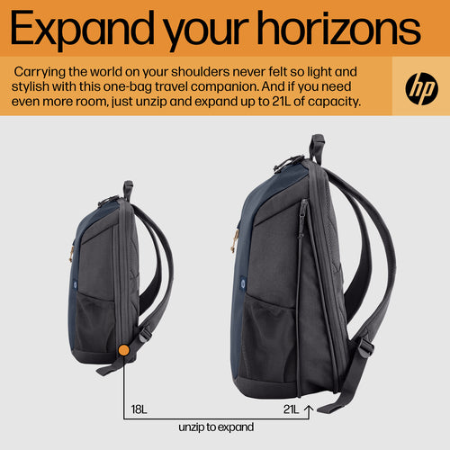 6B8U6AA - HP TRAVEL EXPANDABLE 18L BACKPACK GRAY