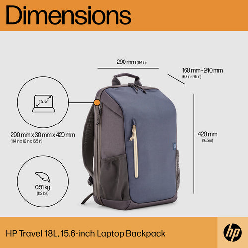 6B8U6AA - HP TRAVEL EXPANDABLE 18L BACKPACK GRAY