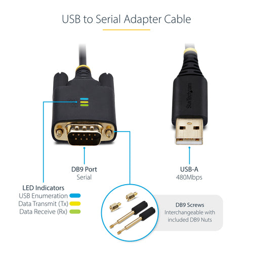 STARTECH.COM 2M USB TO SERIAL ADAPTER CABLE, COM RETENTION, RS232, 2 YR